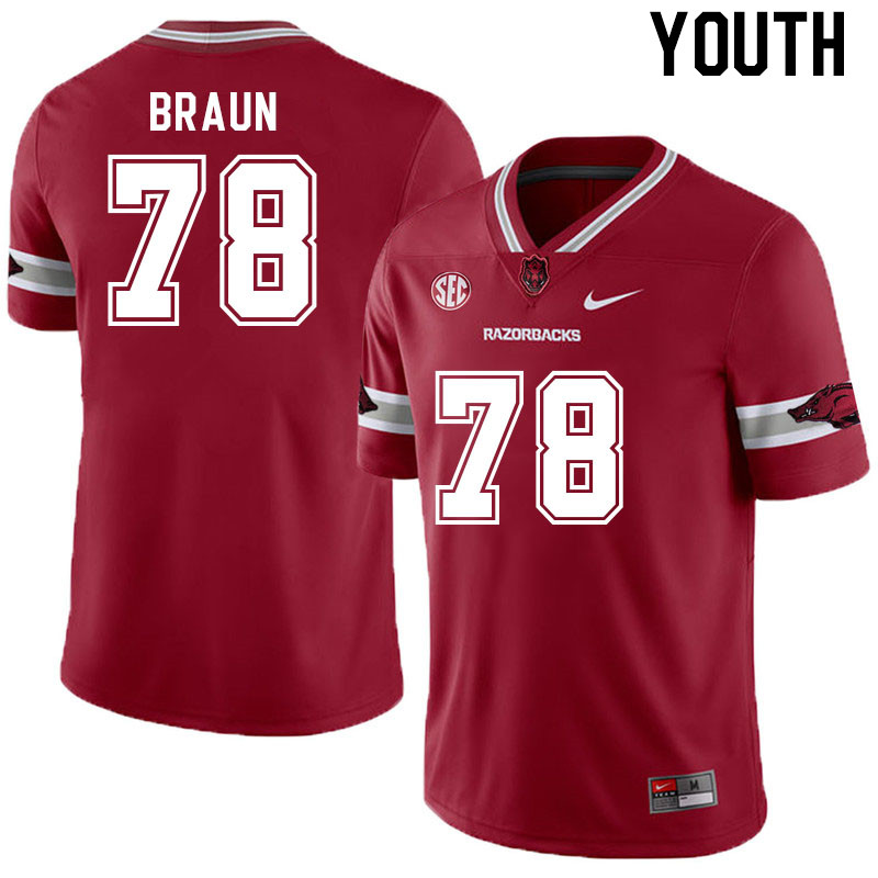 Youth #78 Joshua Braun Arkansas Razorback College Football Jerseys Stitched Sale-Alternate Cardinal